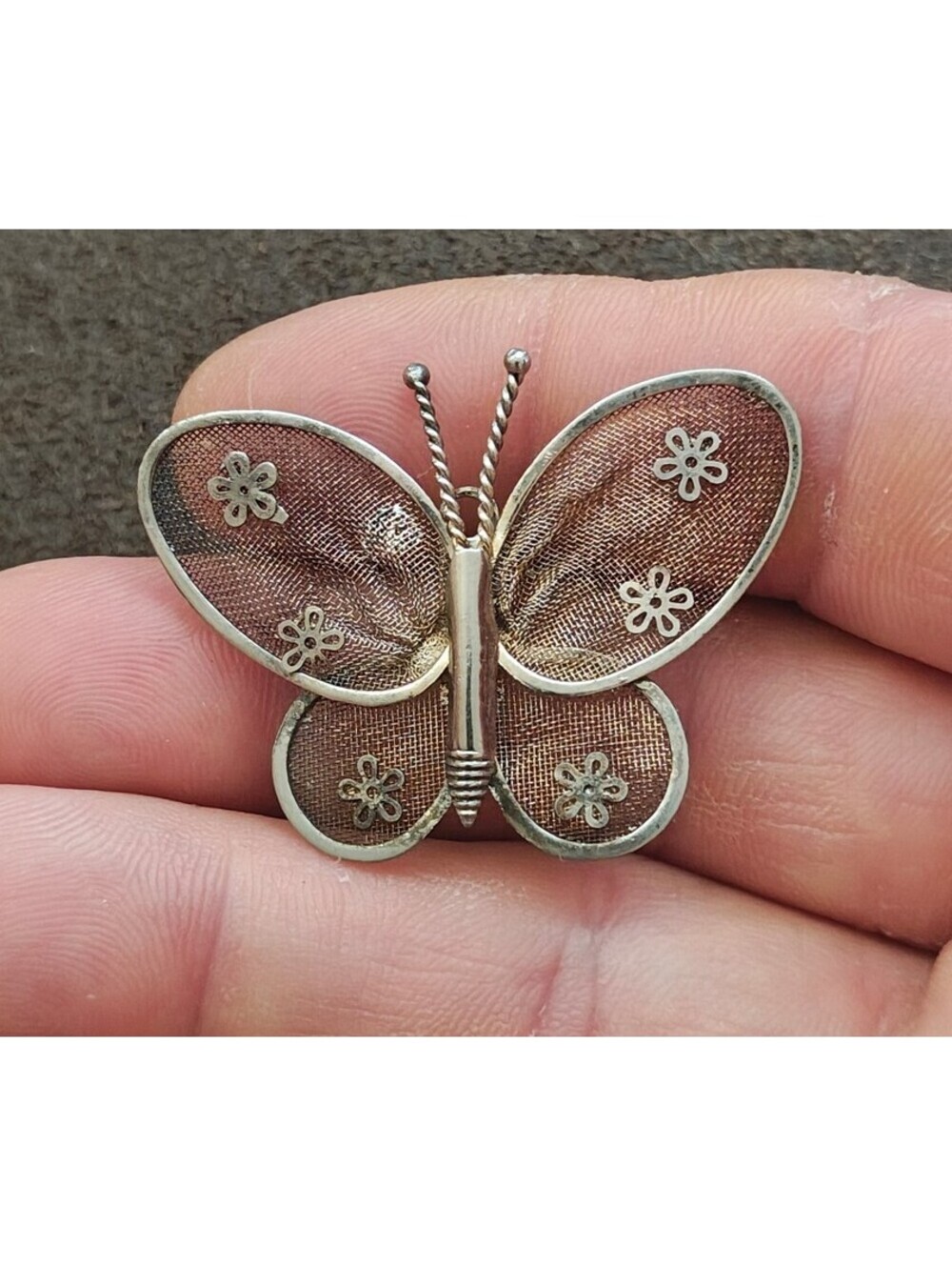 1960s/70s Silver Tone Mesh Butterfly Brooch & Pendant-Dual-Use Pin